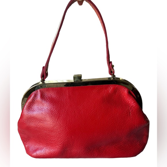 Vintage Roger Van S 1950s-60s Red Pebble Leather Gold Hardware Purse Handbag - Picture 5 of 13